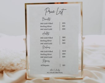 Permanent Jewelry Price List Sign, Permanent Jewelry Canva Template, Permanent Jewelry Supplies, Editable Qr Code Sign, Permanent Necklace