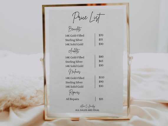 Permanent Jewelry Price List Sign, Permanent Jewelry Canva Template, Permanent Jewelry Supplies, Editable Qr Code Sign, Permanent Necklace