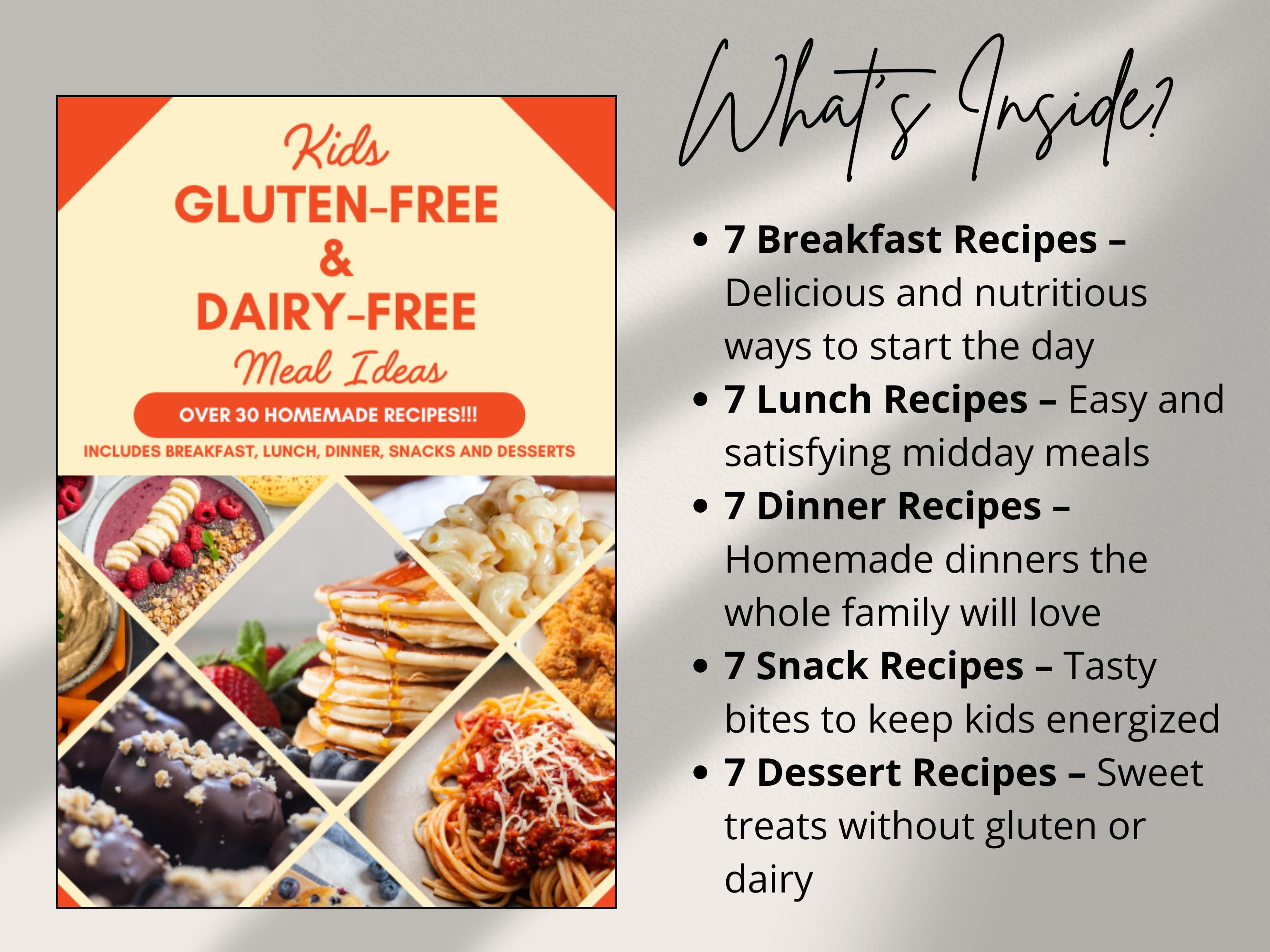 Kids Gluten Free Dairy Free Meal Ideas, Weekly Meal Plan, Kid