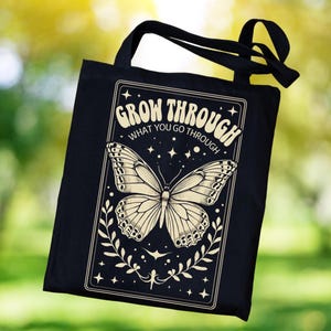 Sac fourre-tout inspirant, sac fourre-tout noir papillon vintage, sac à bandoulière réutilisable pour week-end, sac pour cartes de tarot