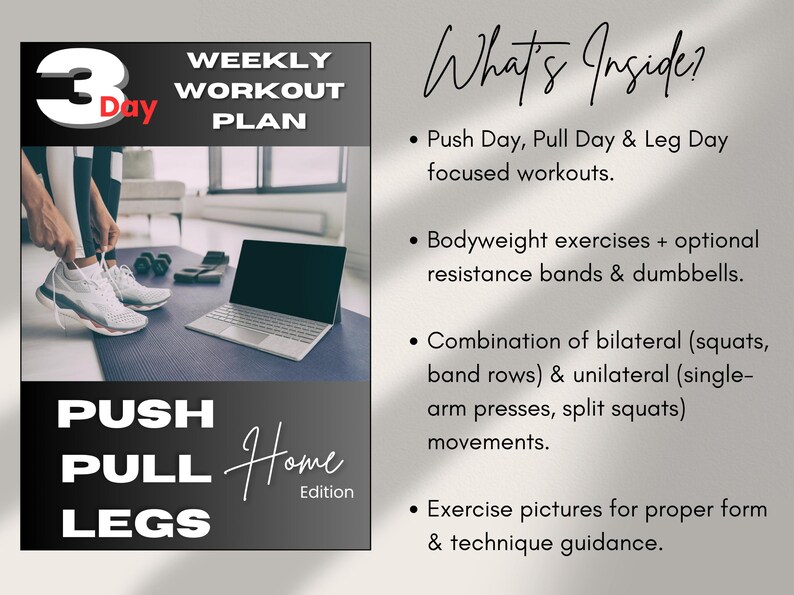 Weekly Home Workout Plan 3 Day Push-pull-leg, Digital Download Eguide ...