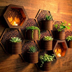 Portavelas modular cortado con láser / Árbol de la Vida, diseños de mandala (descarga digital)