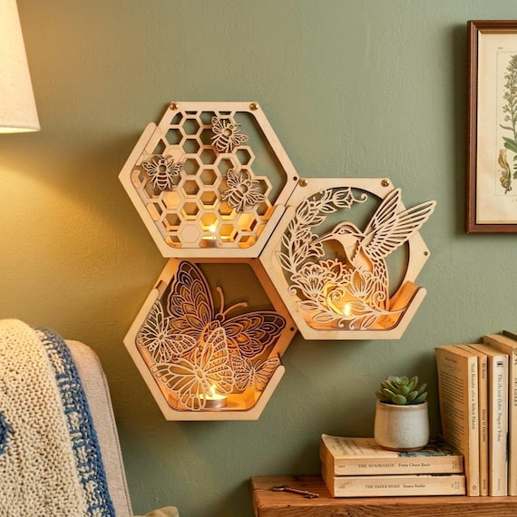 Modular Nature Tealight Shelf SVG | Laser Cut Files | Honeycomb Candle Holder | Digital Download