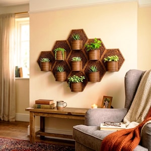 Jardinière murale mandala découpée au laser SVG | Nid d'abeille | Téléchargement numérique | Décoration murale géométrique