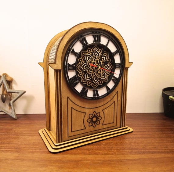 3D Layered Mandala Clock | Mantelpiece Laser File • 3mm Plywood Pattern • Wall Mount Option | SVG