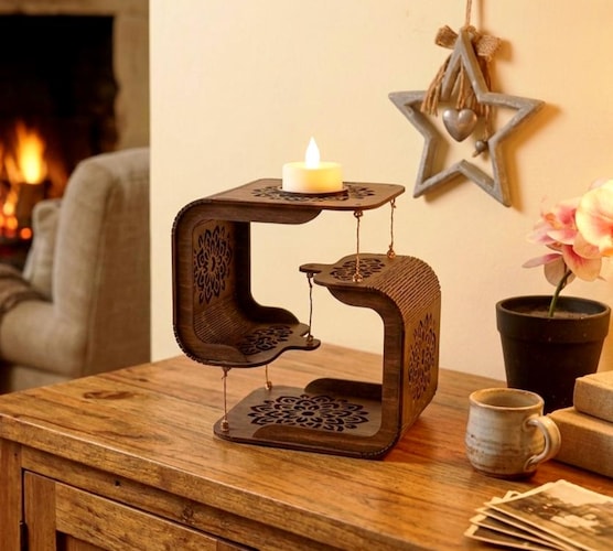 Floating Tealight Shelf SVG — Levitating Candle Display 3D Illusion File