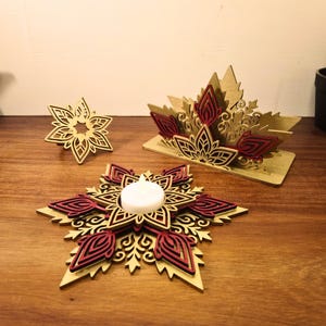 Gelaagde ster servetring en houder plus theelichthouderset | Lasergesneden SVG (digitale download)