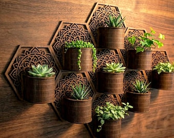 Macetero de pared Mandala cortado con láser SVG / Panal de abeja / Descarga digital / Arte mural geométrico