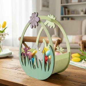 Cestino per uova di Pasqua tagliato al laser SVG / Design della silhouette del coniglietto (file digitale)