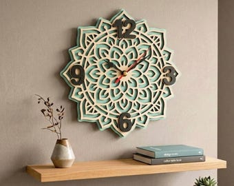 Layered Mandala Clock SVG | Laser Cut File | Geometry Wall Art | Clock Design | Digital Download