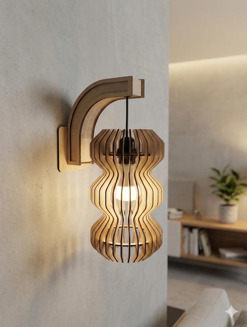 Pantalla de madera SVG / Lámpara colgante cortada a láser / Lámpara de mesa / Diseño con mínimo desperdicio / Iluminación DIY