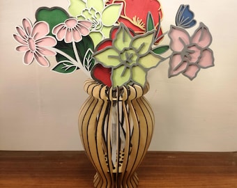 Muttertag Laser geschnittene Blumen und Vase Bundle | SVG-Datei