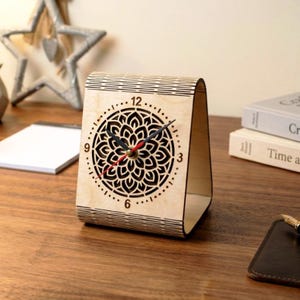 Mandala Desktop Clock SVG |  Laser File | Wooden Mantle Clock | Digital Download