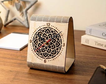 Mandala Desktop Clock SVG |  Laser File | Wooden Mantle Clock | Digital Download