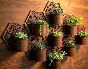 Jardinière murale mandala découpée au laser SVG | Nid d'abeille | Téléchargement numérique | Décoration murale géométrique