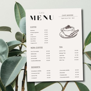Modelo de menu de café, menu de café, totalmente editável, menu de bebidas, menu de comida