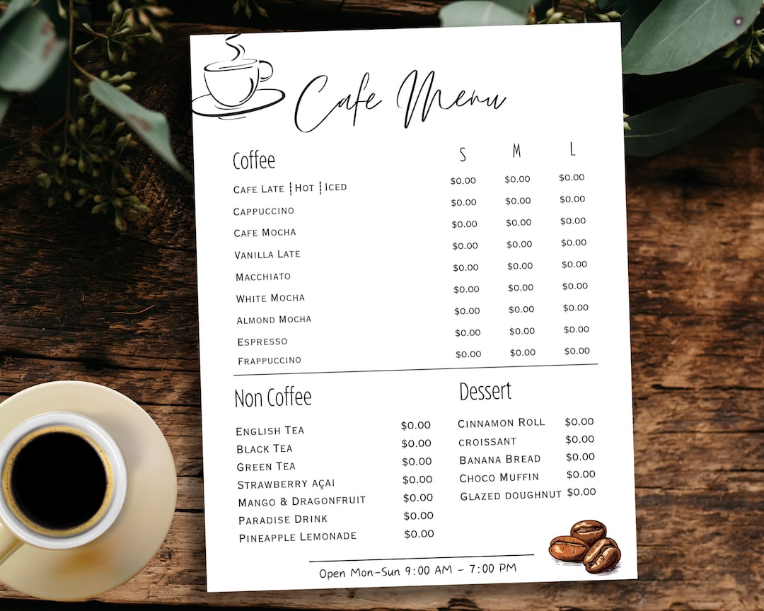 Cafe Menu Template, Coffee Shop Menu, Fully Editable - Etsy, image size:1080x864