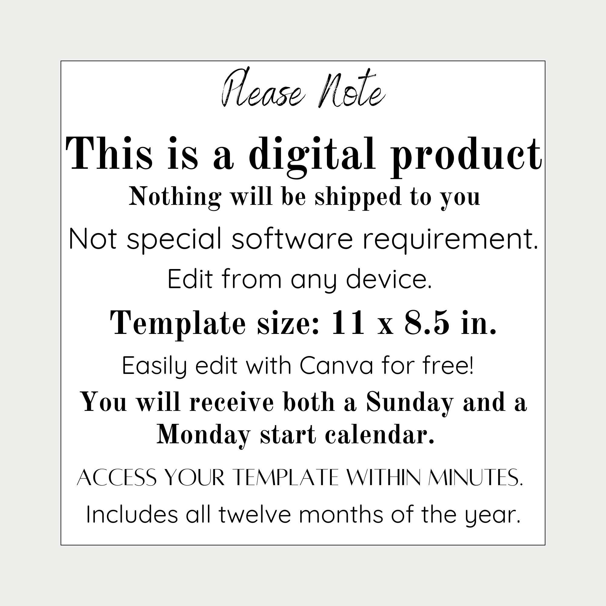 2025 Photo Calendar, 100 Customizable Calendar, Monday and Sunday