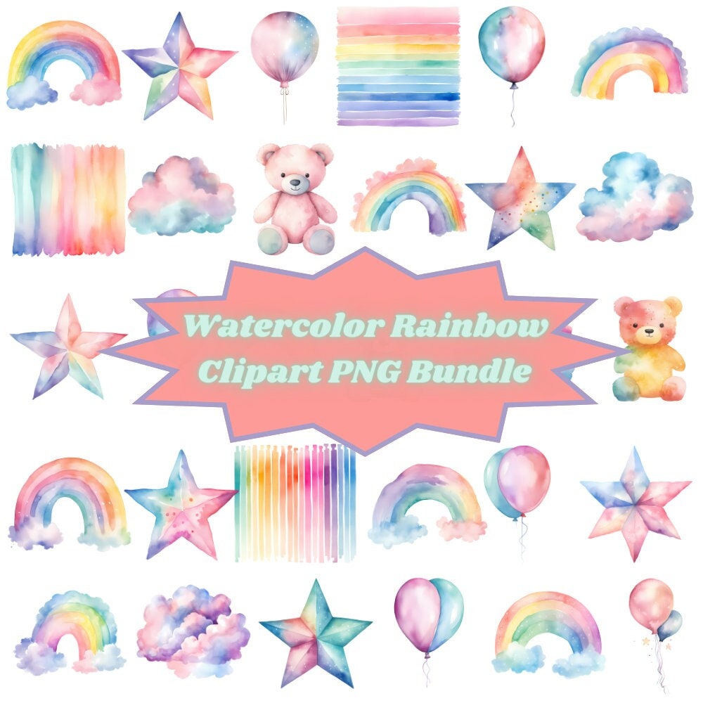 Watercolor Rainbow Clipart Pack, Baby Shower Clip Art, Transparent PNG ...