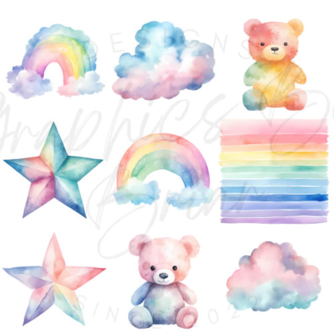 Watercolor Rainbow Clipart Pack, Baby Shower Clip Art, Transparent PNG ...