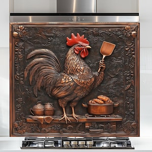 Tempered Glass Kitchen Backsplash, Rooster Chef Glass Backsplash, Glass Backsplash of Kitchen, Kitchen Stove Splashback ideas – Farmhouse