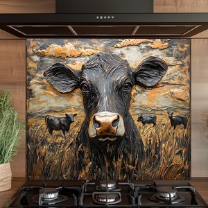 Cow Backsplash,Glass Backsplash, Unique Backsplash, Rustic Backsplash, Glass Backsplash for Kitchen, Rustic Stove Backsplash Panel