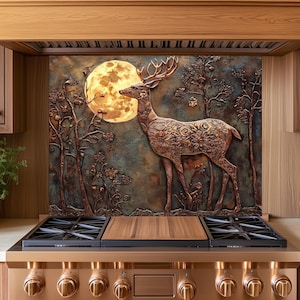 Majestic Deer Backsplash,Glass Backsplash, Unique Backsplash, Rustic Backsplash, Glass Backsplash for Kitchen, Rustic Stove Backsplash Panel