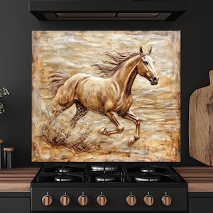 Glass Kitchen Backsplash Behind Stove, Horse Glass Backsplash,Glass Backsplash for Kitchen, Retro Rustic Stove Backsplash, Unique Backsplash