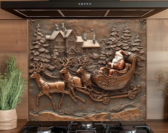Glazen achterwand keuken kerstman slee: rustieke stijl