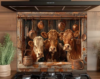 Glazen achterwand boerderijdieren: rustiek keukendecor, hitte- en krasbestendig