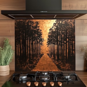 Glass Kitchen Backsplash Behind Stove, Forest Glass Backsplash, Glass Backsplash for Kitchen, Rustic Stove Backsplash, Unique Backsplash