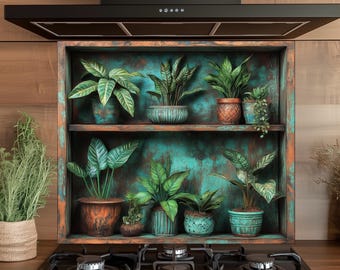 Verdigris Greenhouse Tempered Glass Kitchen Backsplash: Rustic Copper