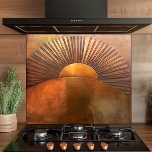 Gold Sun Tempered Glass Kitchen Backsplash: Heat & Scratch Resistant