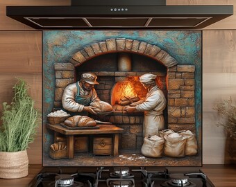 Bread Baker keukenachterwand van gehard glas: rustiek fornuis