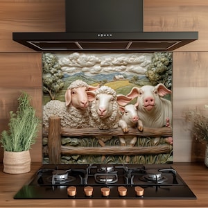 Farm Animal Backsplash,Glass Backsplash, Unique Backsplash, Rustic Backsplash, Glass Backsplash for Kitchen, Rustic Stove Backsplash Panel