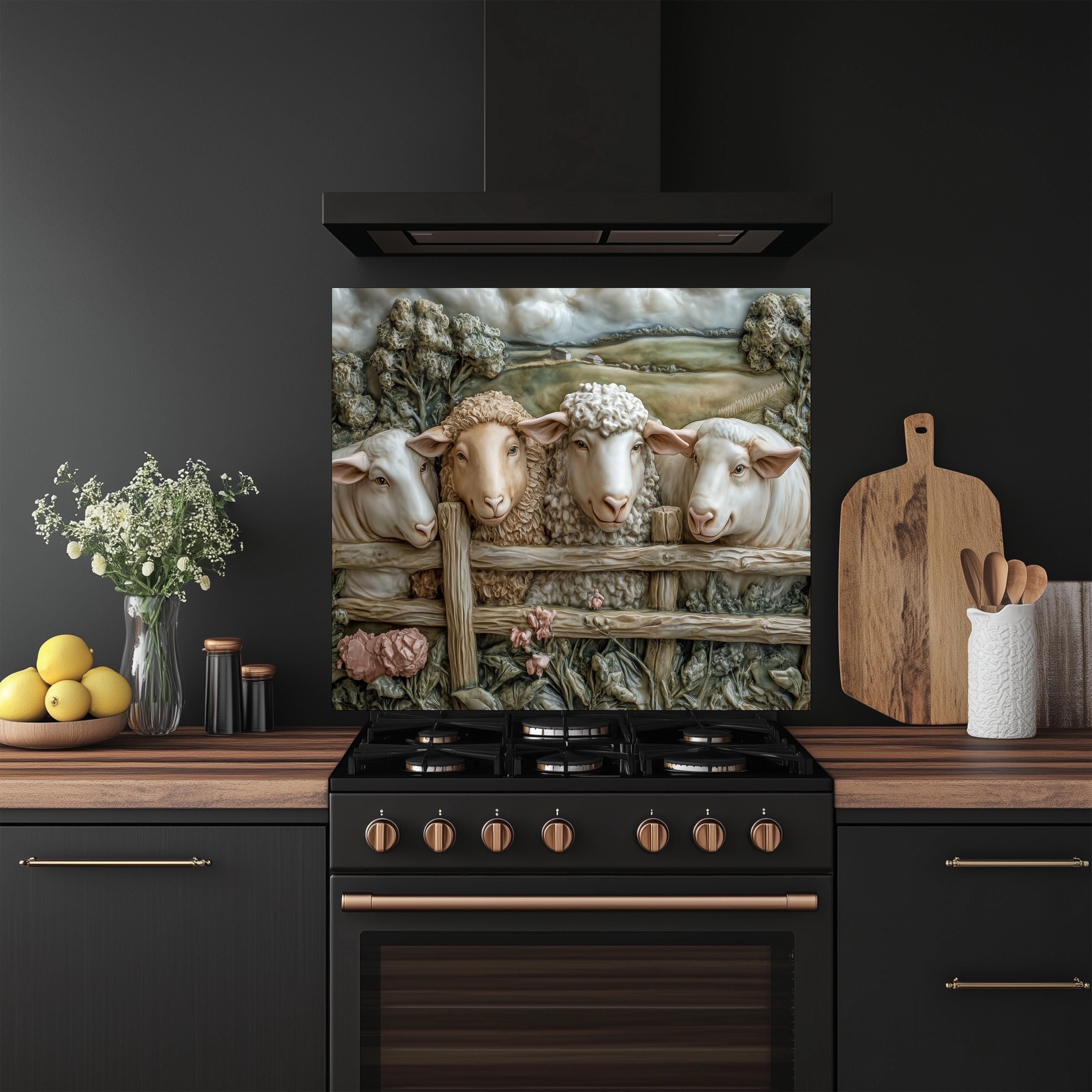 Farm Animal Tempered Glass Kitchen Backsplash: Rustic Sheep Design - Etsy