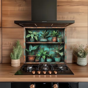 Verdigris Greenhouse Tempered Glass Kitchen Backsplash: Rustic Copper