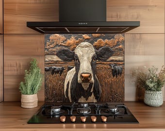 Achterwand van gehard glas koe: rustiek keukendecor