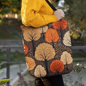 Fall Trees Tote Bag | Autumn Bag Gift for Autumn Lover | Woodland Tote Bag | Fall Accessory | Nature Themed Shopping Bag | Tree Print Tote