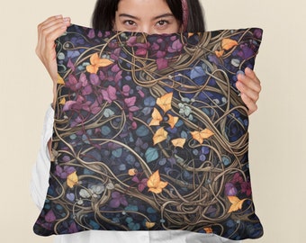 Tangled Vines and Leaves Throw Pillow | Aesthetic Vines Woven Pillow Gift Idea | Gift for Nature Lovers |  Nature Home Decor | Leaf Decor