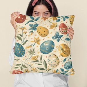 Cute Easter Eggs Pillow | Easter Throw Pillow | Rustic Spring Decor Pillow | Easter Accent Pillow | Easter Themed Decor | Farmhouse Pillow