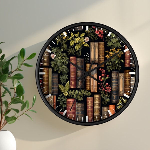 Book Clock Gift | Reader Clock | Gift for Book Lovers | Flowers and Books Decor | Library Clock | Gift for Librarian | Book Lovers Clock