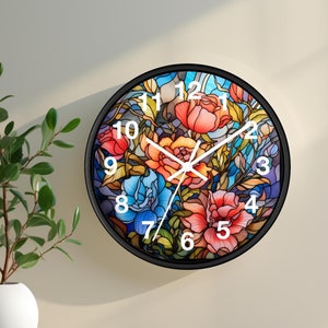 Floral Clock | Stained Glass Flower Wall Clock | Floral Home Decor | Gift for Flower Lovers | Gift for Mom | Nursery Wall Clock Spring Decor