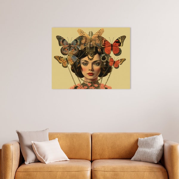 Butterfly Woman Matte Poster | Aesthetic Vintage Style Poster | Cool Gift Wall Decor | Retro Futuristic Poster | House Warming Decoration