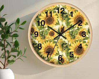 Sunflower Uhr für Sonnenblumen-Liebhaber | Blumen Wanduhr | Natur Uhr | Sonnenblume Wohnkultur | Blumen Küchenuhr | Wanduhr im Landhausstil