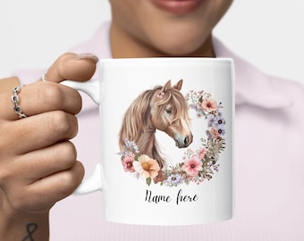 Personalized Horse Mug | Custom Horse Coffee Mug for Girls | Brown Horse Lover Gift | Horse Mom Mug | Cute Horse Mug Gift | Equestrian Gift