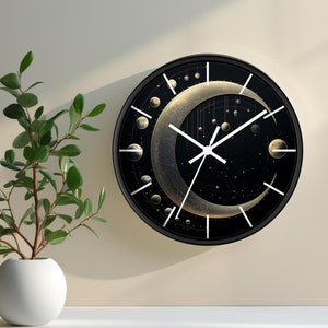 Celestial Moon Wall Clock | Moon Phase Clock | Celestial Home Decor | Lunar Themed Clock | Astronomy Wall Clock Gift | Cool Cosmic Decor