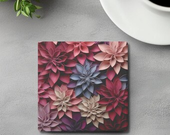 Floral Coaster Set | Soapstone Coaster with Flowers | Flower Petals Decor | Pink Flowers Home Decor | Flower Lover Gift