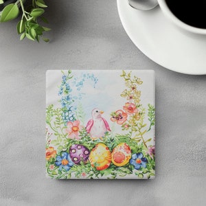 Watercolor Easter Coaster Set | Soapstone Coaster with Easter Eggs | Easter Decor Gift for Easter Lover |  Easter Tableware | Spring Decor