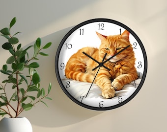 Orange Cat Clock | Cat Lover Gift | Cat Gift | Cat Lady Gift | Cat Decor | Sleeping Cat Wall Clock Gift | Cat Gift